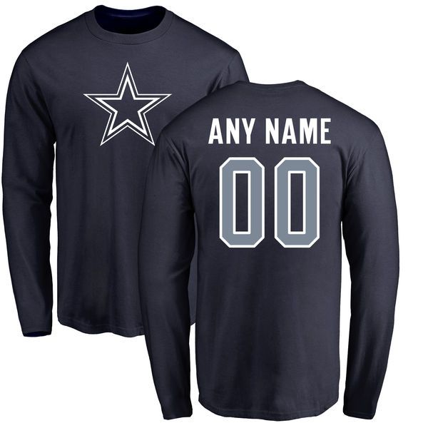 Men Dallas Cowboys NFL Pro Line by Fanatics Branded Navy Custom Name and Number Long Sleeve T-Shirt
